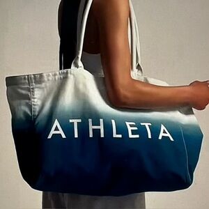 Athleta Beach Bag Gym Bag Tote Bag Blue Ombre White Canvas Shopping Bag